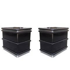 Jay Spectre Nightstands in Black Lacquer and Brushed Chrome Plinth 7