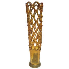 Stunning Amber Glass Vase  With Lattice Design