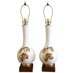1950s Pocelain Lamps With Grape Design By Marbro Lamp Co 9