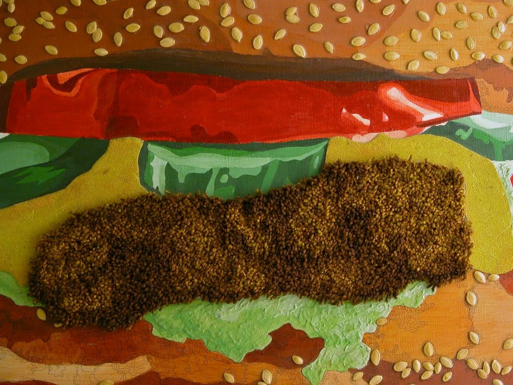 Iconic Pop Image of an American Cheese Burger, Mixed Media In Excellent Condition In New York, NY