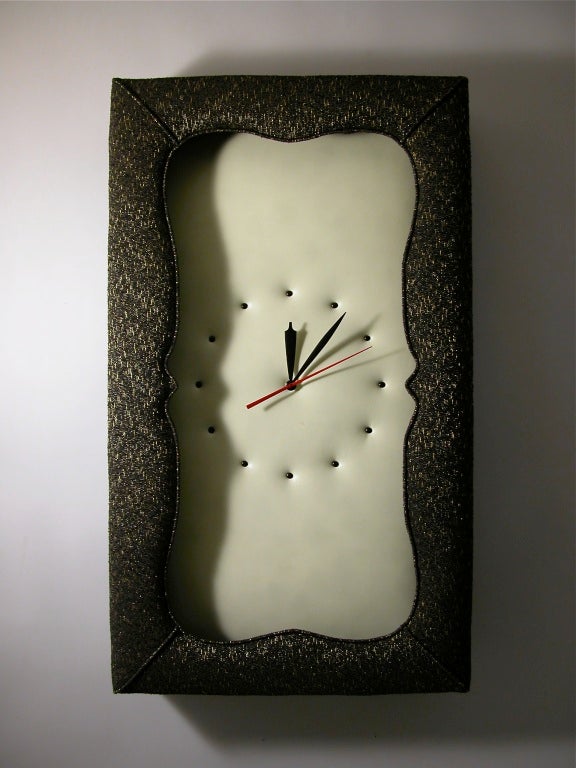 This unusual clock was made by a furniture upholster for his shop in Maybrook, NY elegantly designed to display both the time and the craft of his trade.