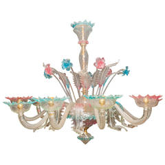 Very Large Venetian Murano Glass Ten-Light Opalescent Chandelier