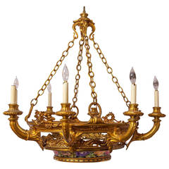 19th Century French Gilt Bronze and Mat Glass Eight-Light Chandelier