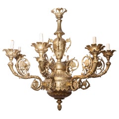Very Large French Louis XVI Style Bronze Eight-Light Chandelier
