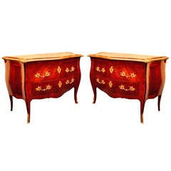 A Very Fine Quality Pair of Louis XV Style Bombe Commodes