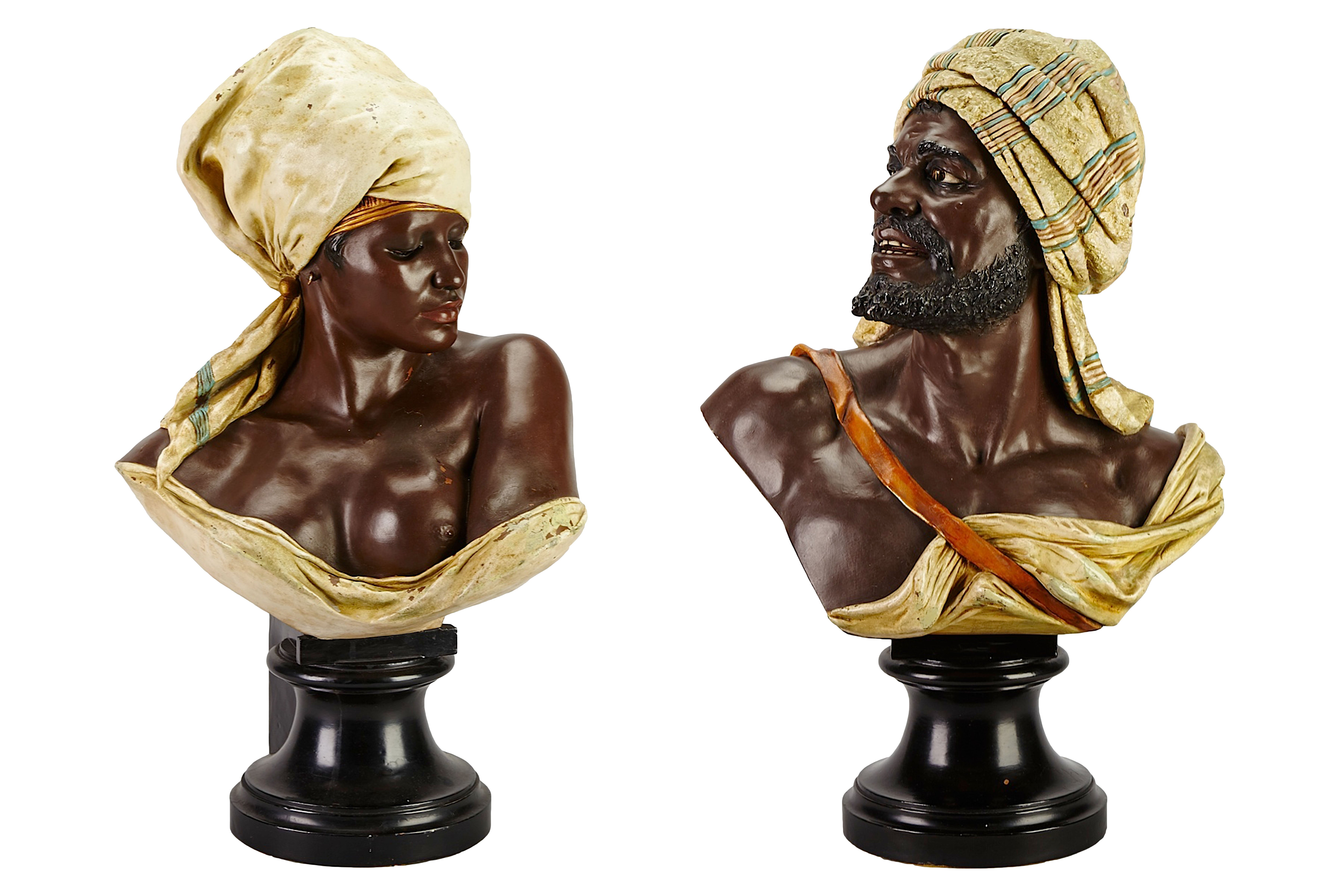 Pair of Large Austrian Cold Painted Copper Busts of North African Companions