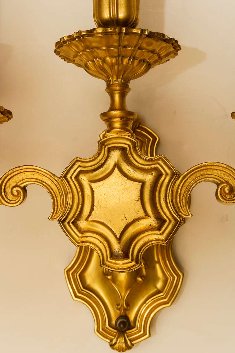 Pair of Caldwell gilt metal three-light sconces.
Stock Number: L223.