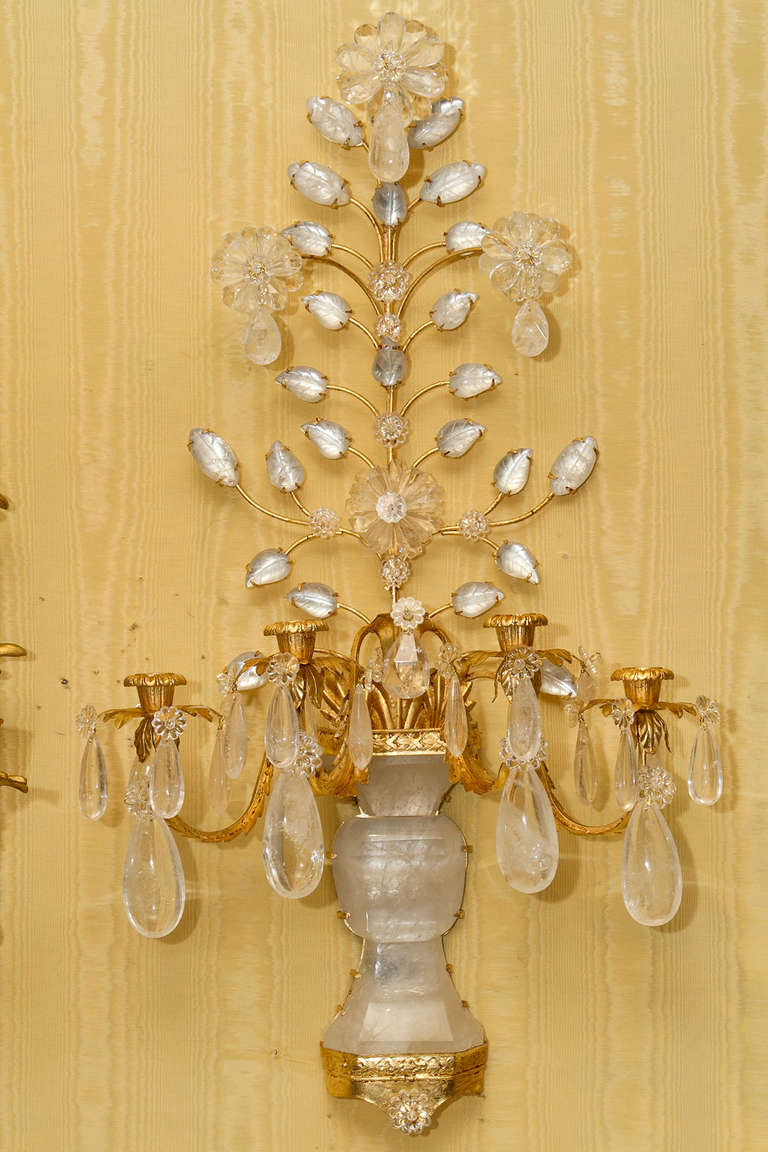 Four very large and impressive chinoiserie style gilt metal and rock crystal sconces.
Stock Number: LS16