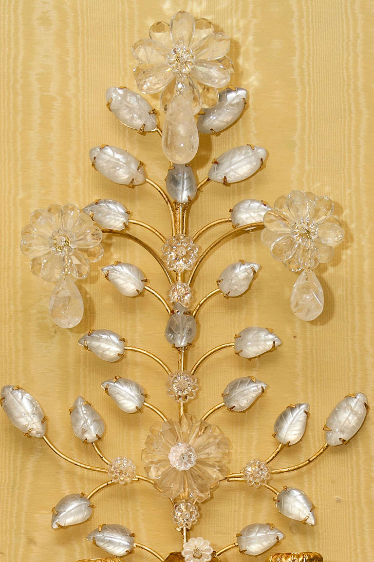 Set of Four Gilt Metal and Rock Crystal Four-Light Sconces In Good Condition For Sale In New York, NY