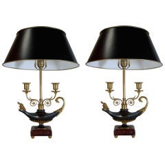 Pair of Gilt and Patinated Bronze Directoire Style Lamps