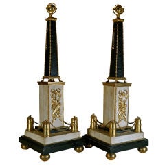 Pair of Marble and Bronze Nautical Themed Obelisks