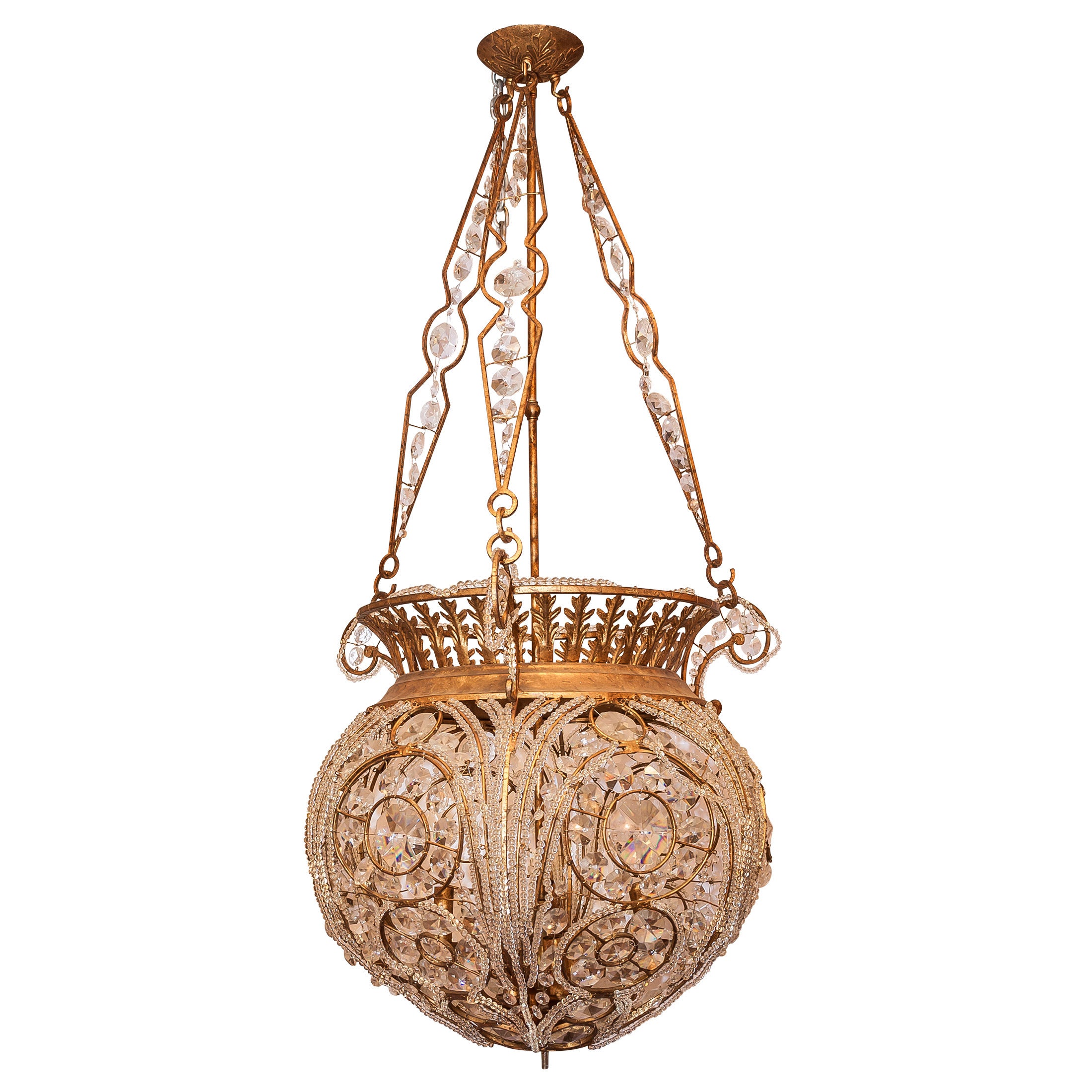 Large and Impressive Baguès Style Dome Shape Beaded Chandelier For Sale