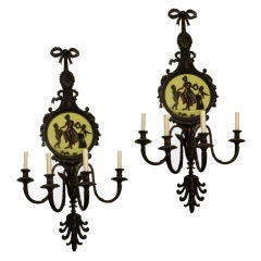 Pair of Carved Wood Neoclassical Four Candle Sconces Wall Lights