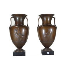 Pair of Greek Style Neoclassical Bronze Handled Vases