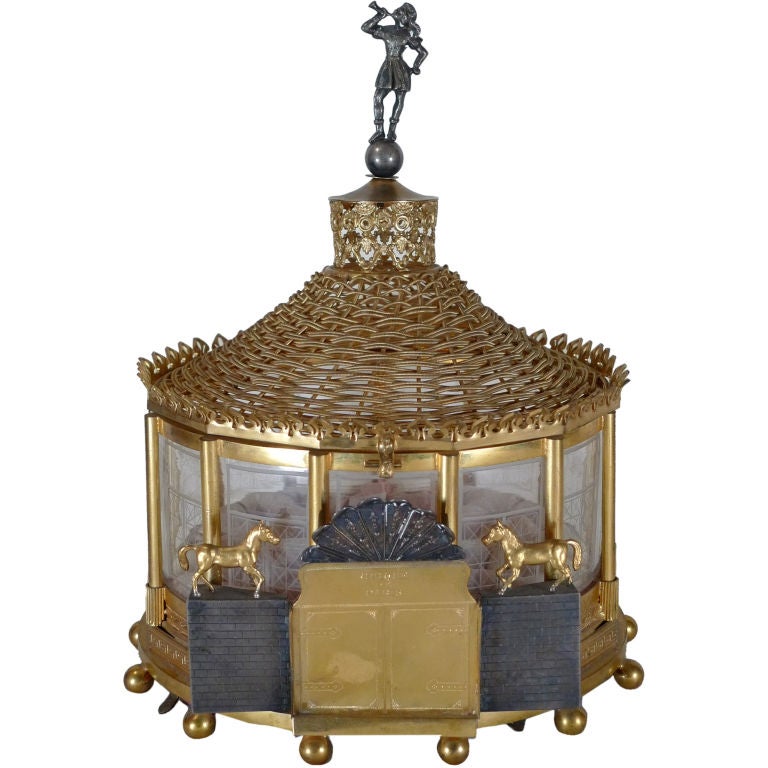 Etched Crystal and Bronze Carousel Form Musical Jewelry Box