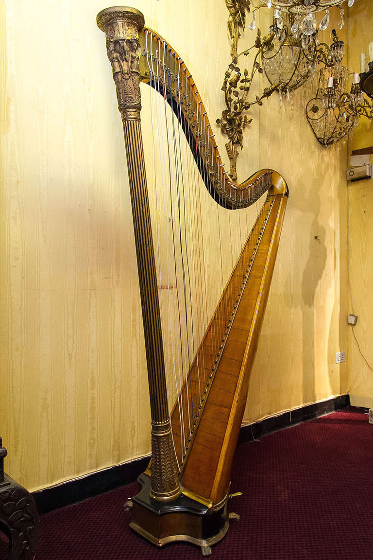 19th Century A Giltwood English Harp by Sebastian Eraros