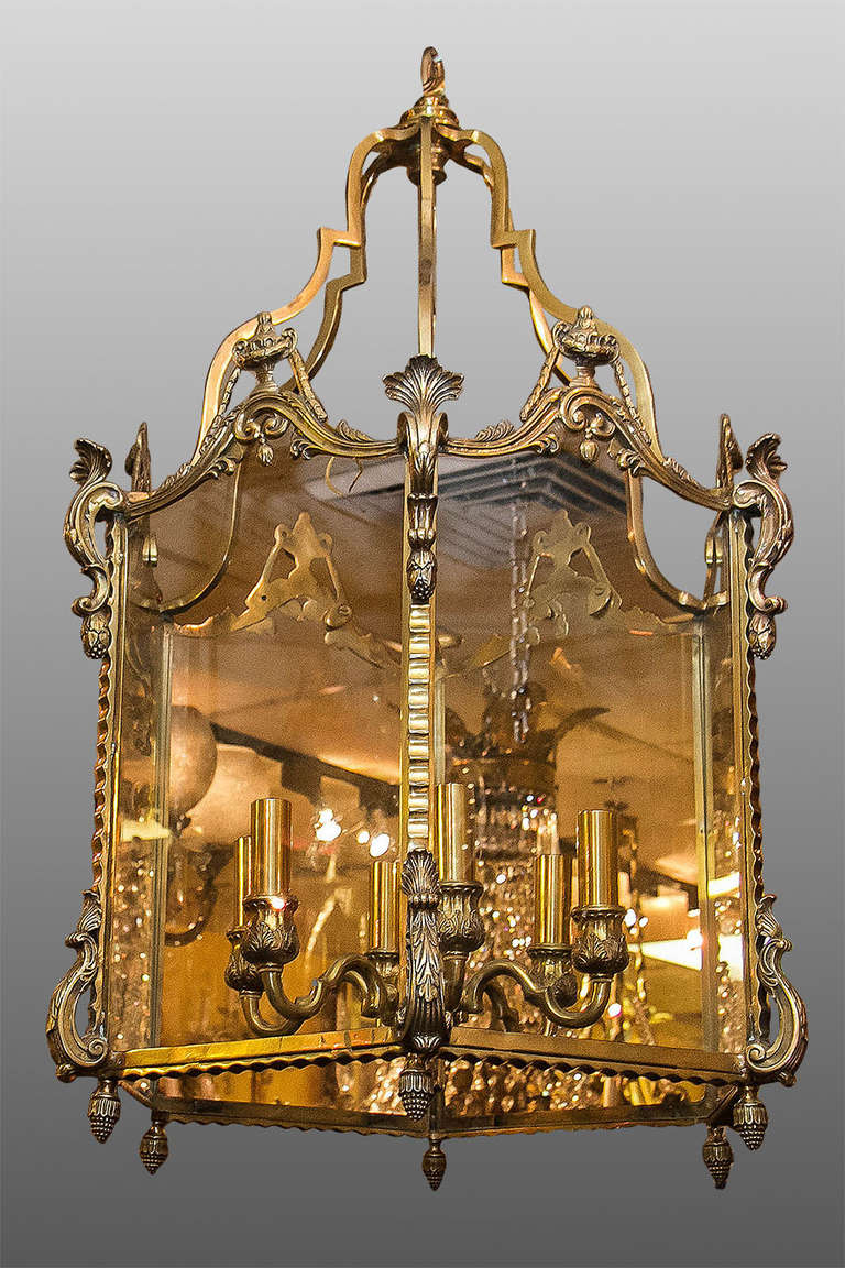 French Louis XVI Style Bronze Six Light Lantern