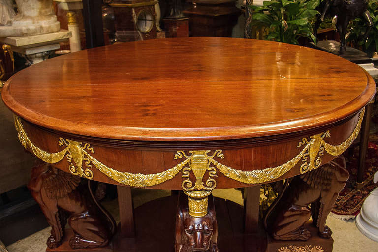 Wood  French Empire Style Figural Carved Parcel-Gilt mahogany Center Table