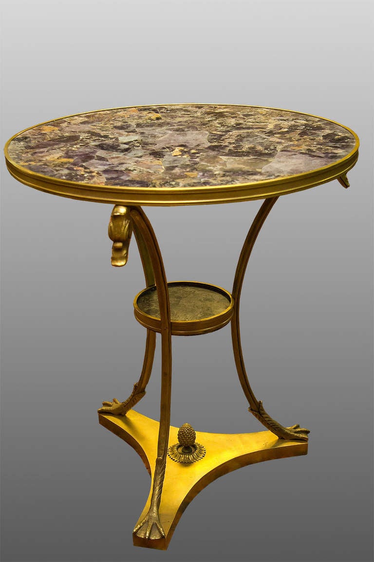 Russian bronze gueridon side table with semi precious stone top.
Stock Number: F100