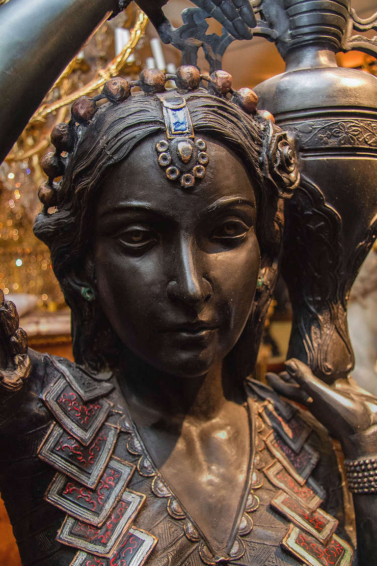Pair of Lifesize Orientalist Bronze Figures of Young Beauties 5