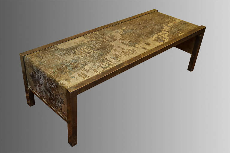 A very fine quality Kevin Philip La Verne pewter and bronze skirted coffee table