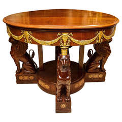 Magnificent French Empire Style Figural Carved Parcel-Gilt Center Table 1