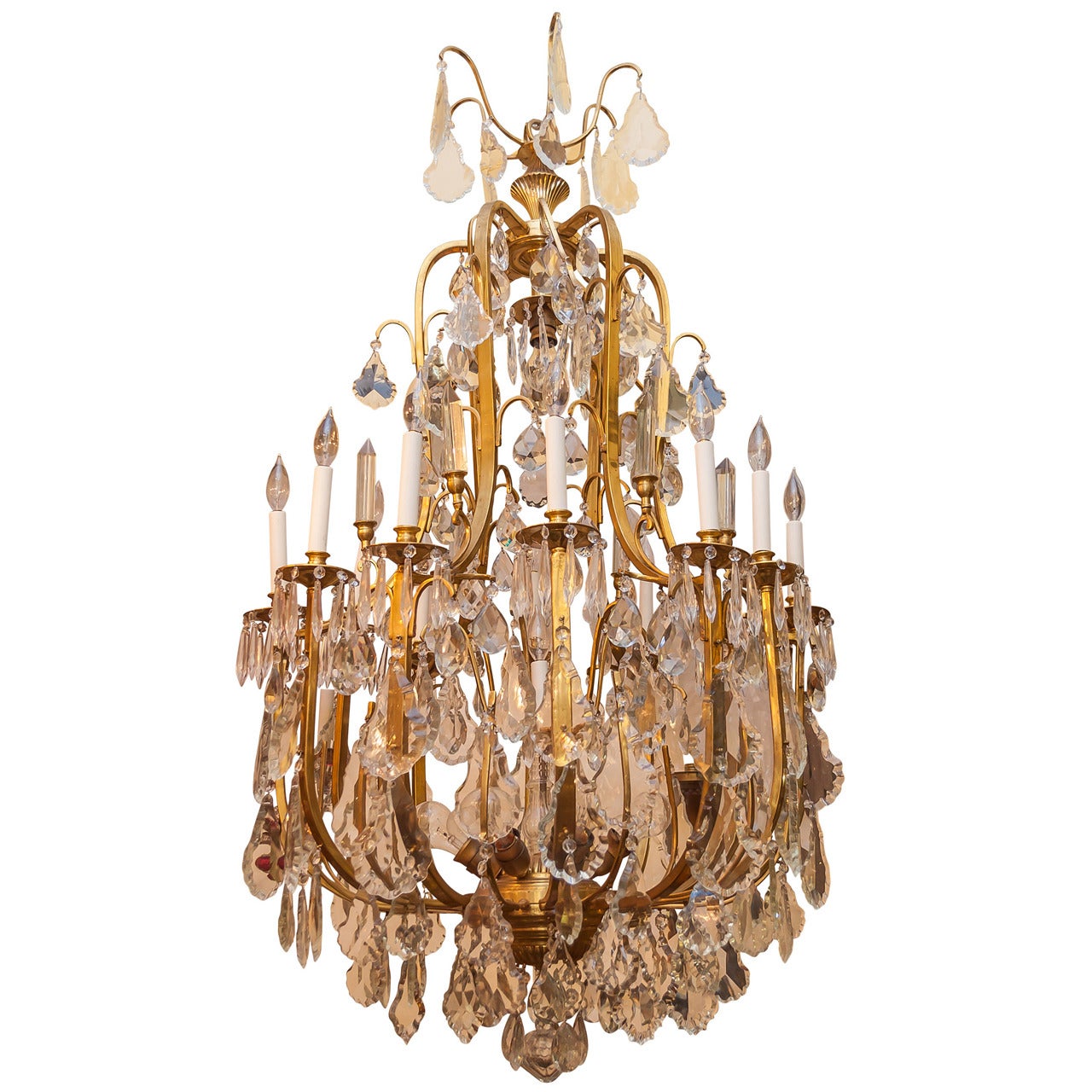 Louis XV Style Gilt Bronze and Crystal Twelve-Light Chandelier For Sale
