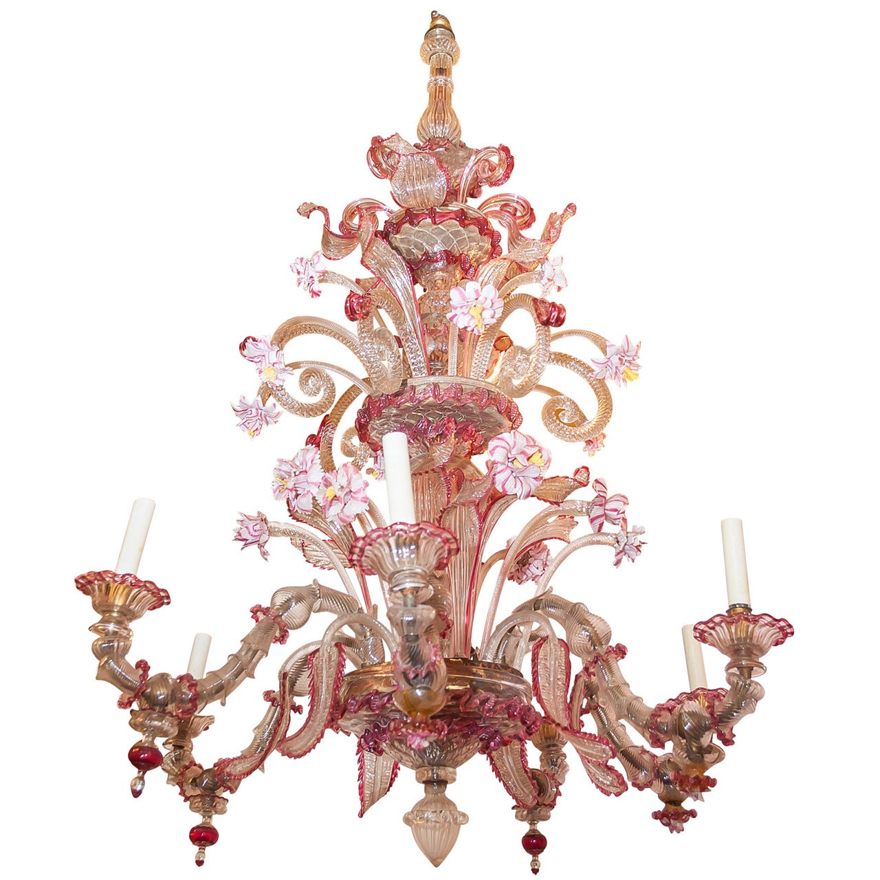Venetian Multicolored Glass Six-Light Chandelier