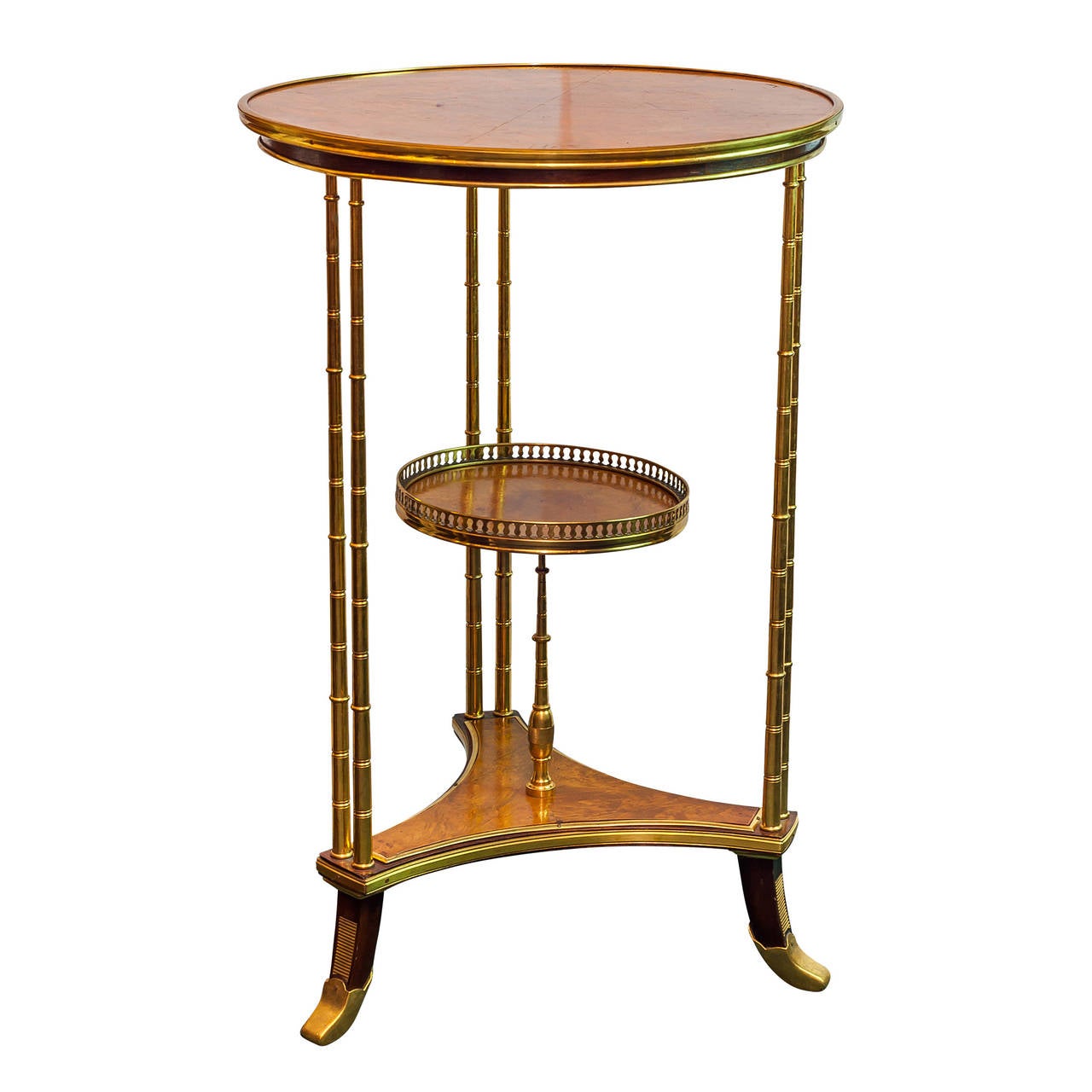 French Pair of Russian Empire Style Neoclassical Bronze-Mounted Round Side Tables