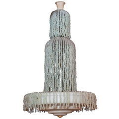 Unusual Mid-Century Alabaster Cascade Form Beaded Chandelier