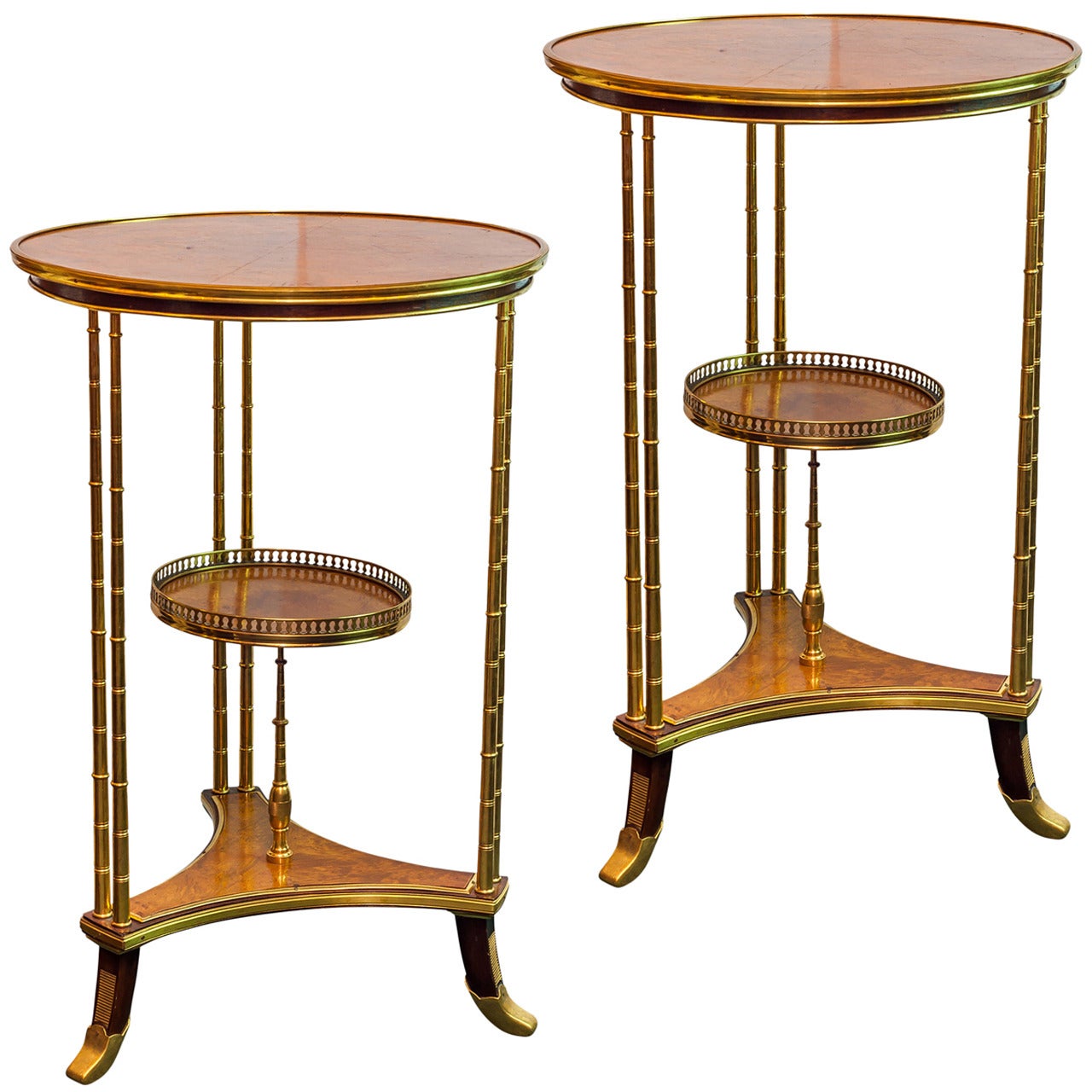 Pair of Russian Empire Style Neoclassical Bronze-Mounted Round Side Tables