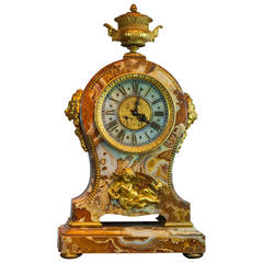 Antique Palace Size French Gilt Bronze and Onyx Mantel Clock