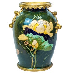 Unusual French Porcelain and Bronze Aesthetic Vase with Floral Decorations