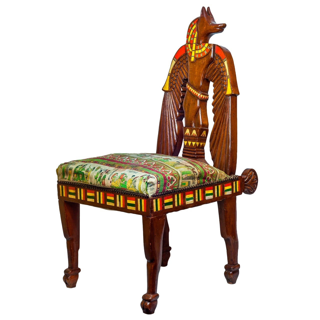 Unusual Egyptian Revival Inlaid Figural Side Chair
