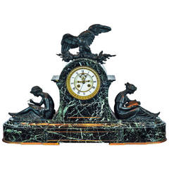 Neoclassical Patinated and Gilt Bronze and Marble Figural Mantel Clock 4