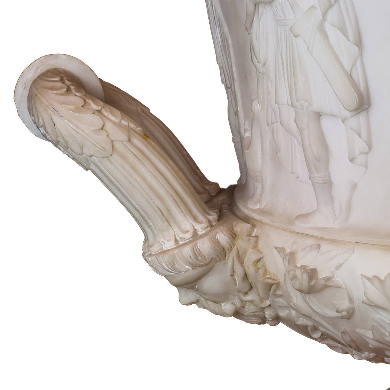 Magnificent Pair of Campana Form Alabaster Neoclassical Vases with Figures In Good Condition In New York, NY