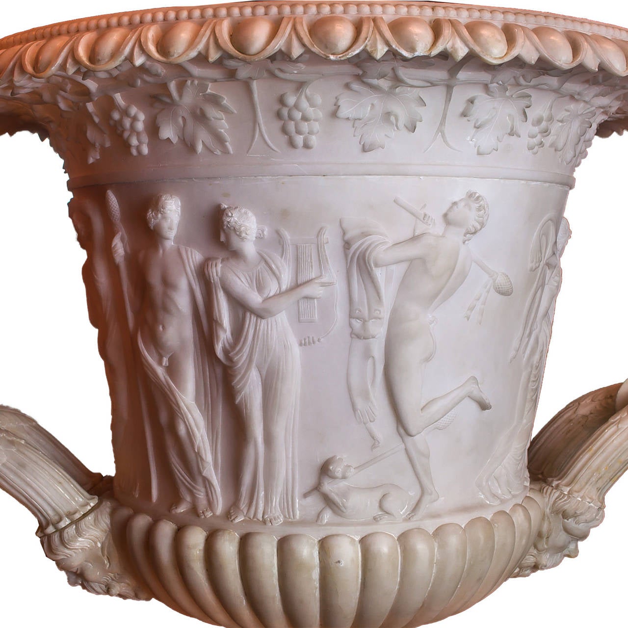 Magnificent Pair of Campana Form Alabaster Neoclassical Vases with Figures 1