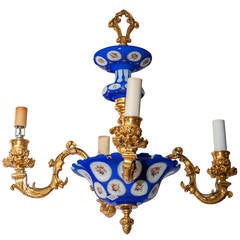 19th Century French Gilt Bronze Mount Opaline Four-Light Chandelier 2