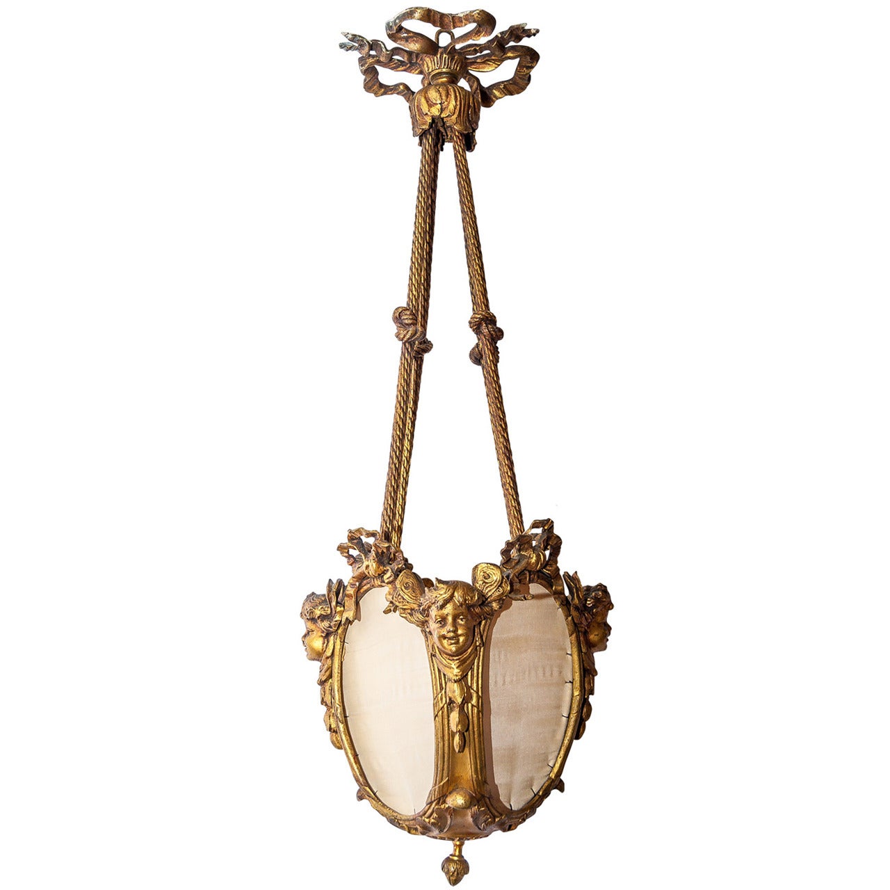 French Gilt Bronze and Silk Figural Chandelier