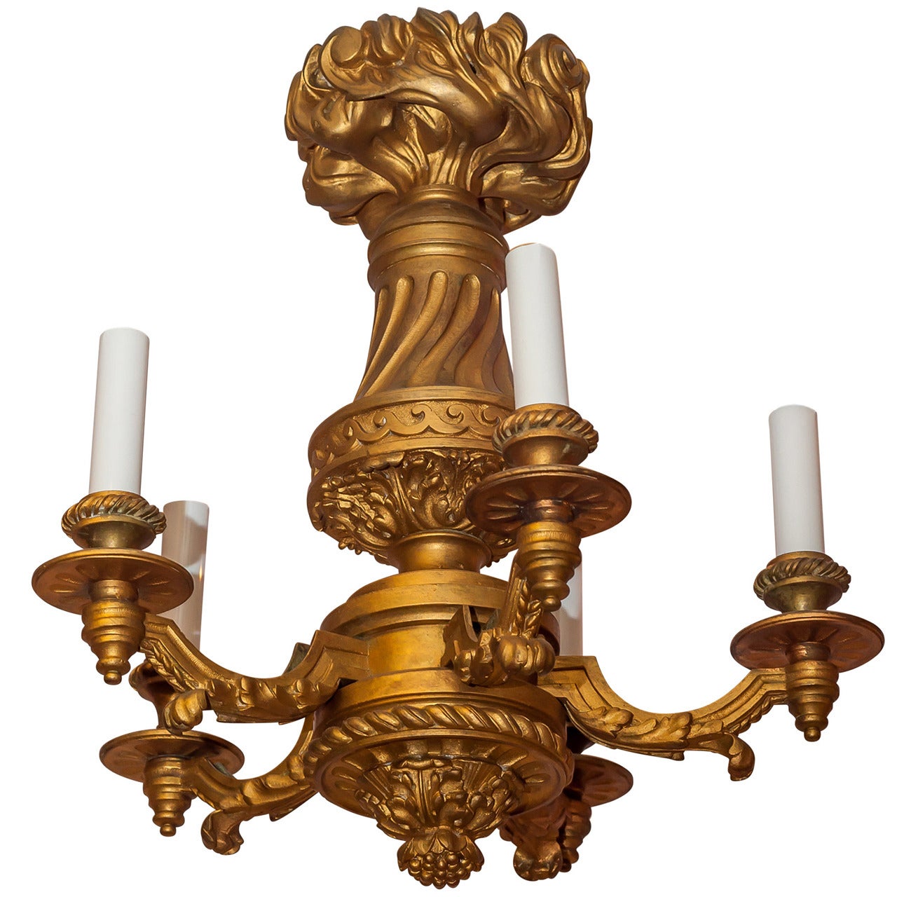 Lustre à cinq lumières de style Louis XVI en bronze doré en vente