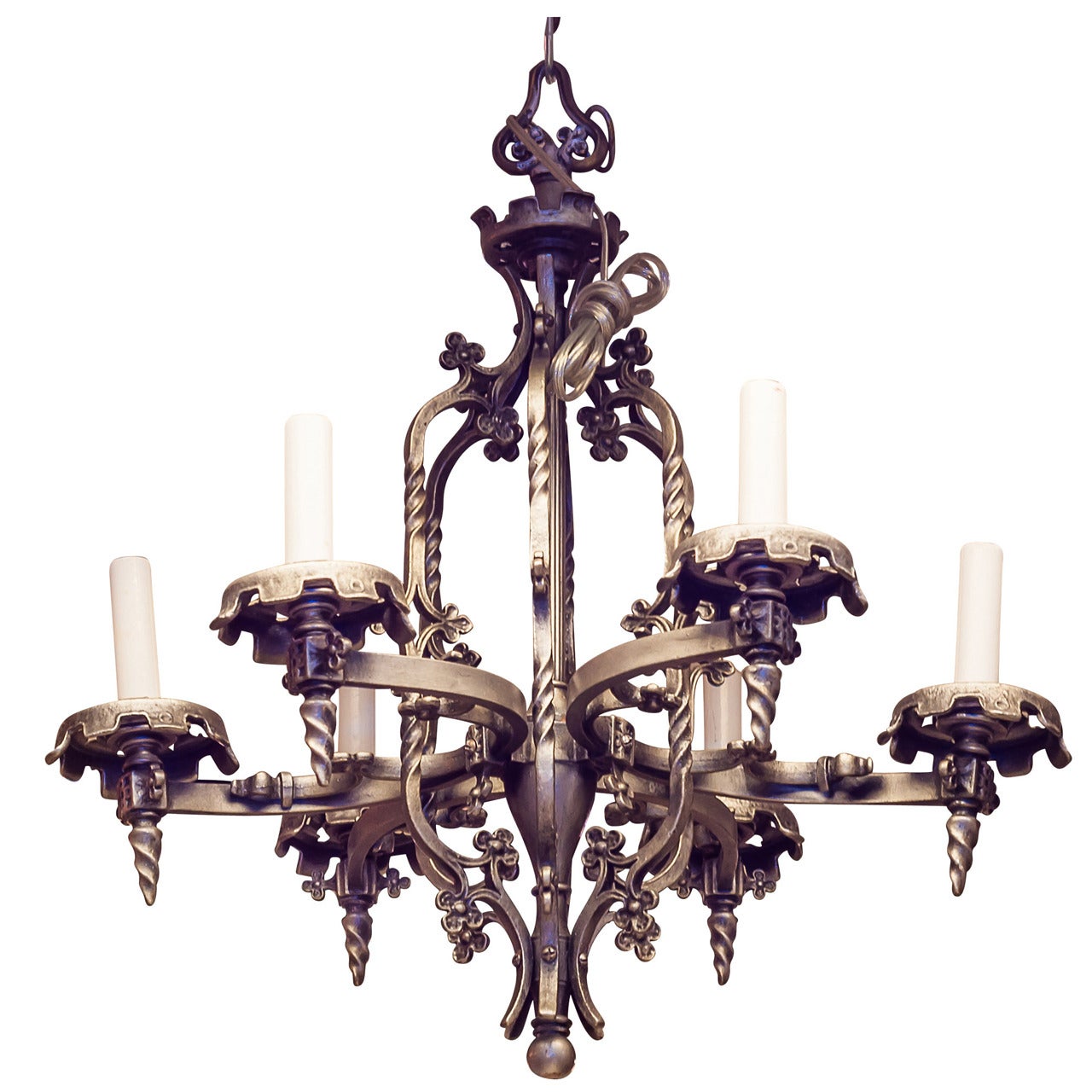 Wrought Iron Six-Light Chandelier with Twisted Design