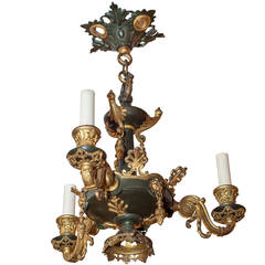 Vintage Small Patinated and Gilt Bronze Three-Light Empire Style Chandelier