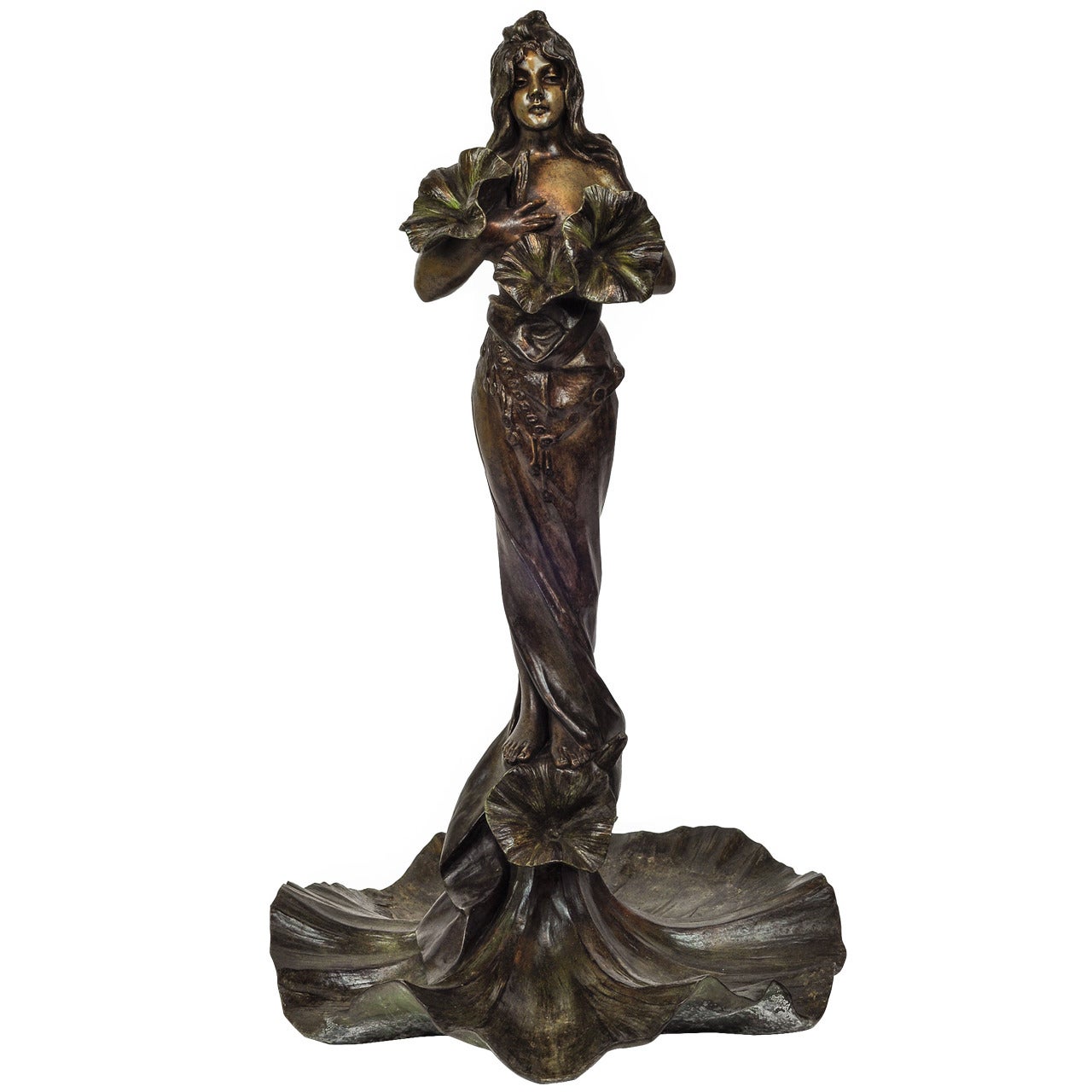 Art Nouveau Patinated Bronze Standing Figure by E. Villanis