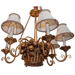 Vintage Six-Light Gilt Geso Composition Chandelier with Fruit Motif
