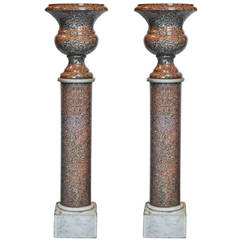 Pair of Neoclassical Campana Form Marble Urns on Pedestals 6