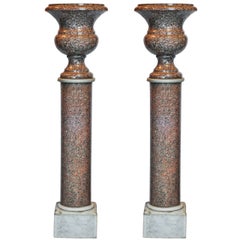 Pair of Neoclassical Campana Form Marble Urns on Pedestals