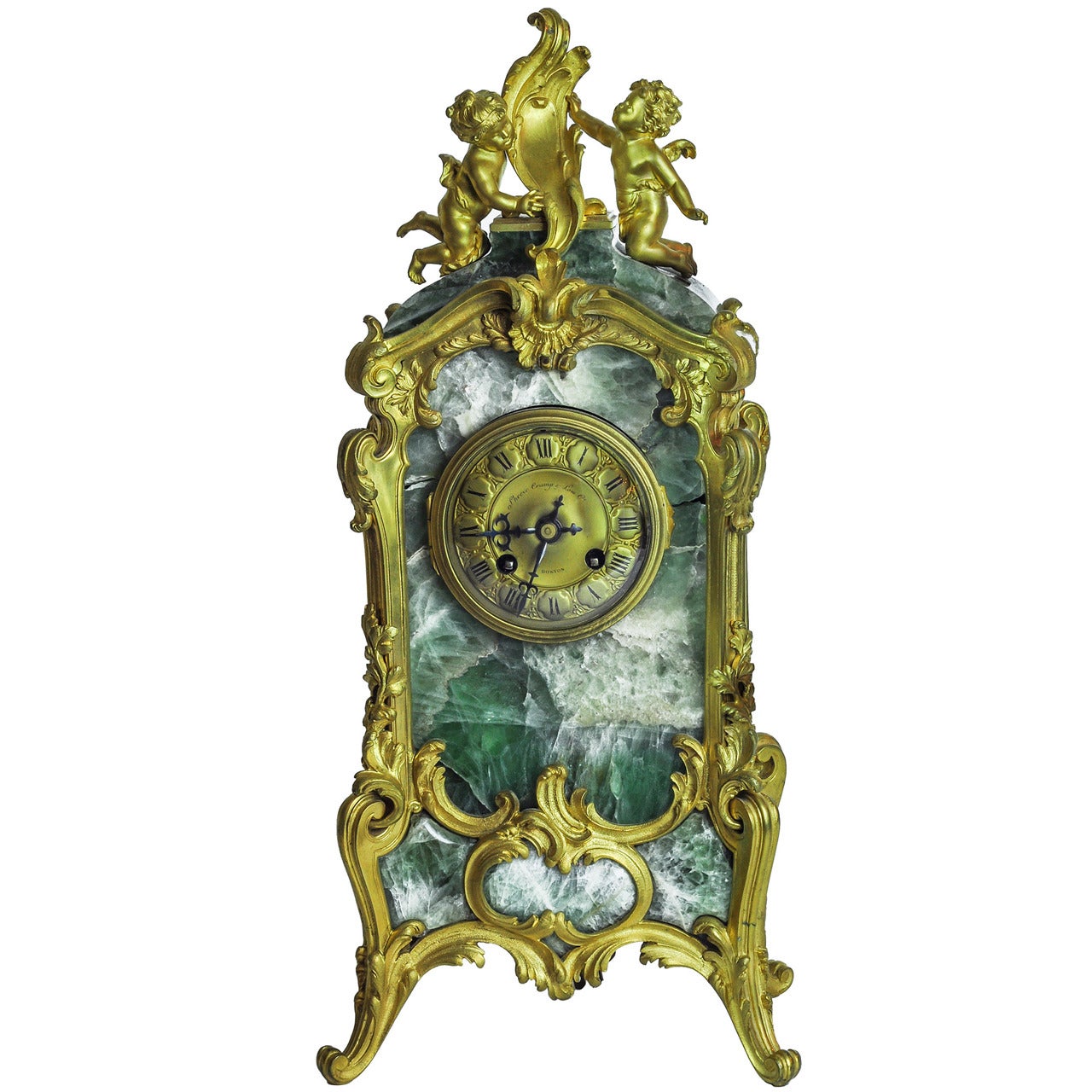 Unusual Louis XV Style Marble and Bronze Figural Mantel Clock