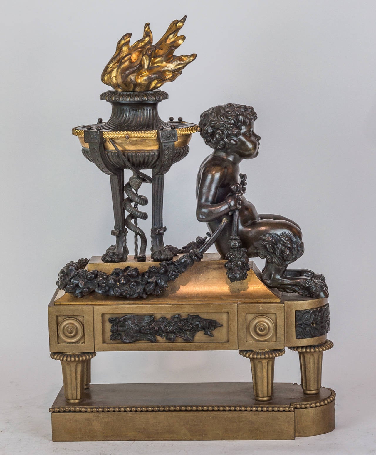 Pair of Two-Toned Bronze Figural Fireplace Chenets In Good Condition In New York, NY