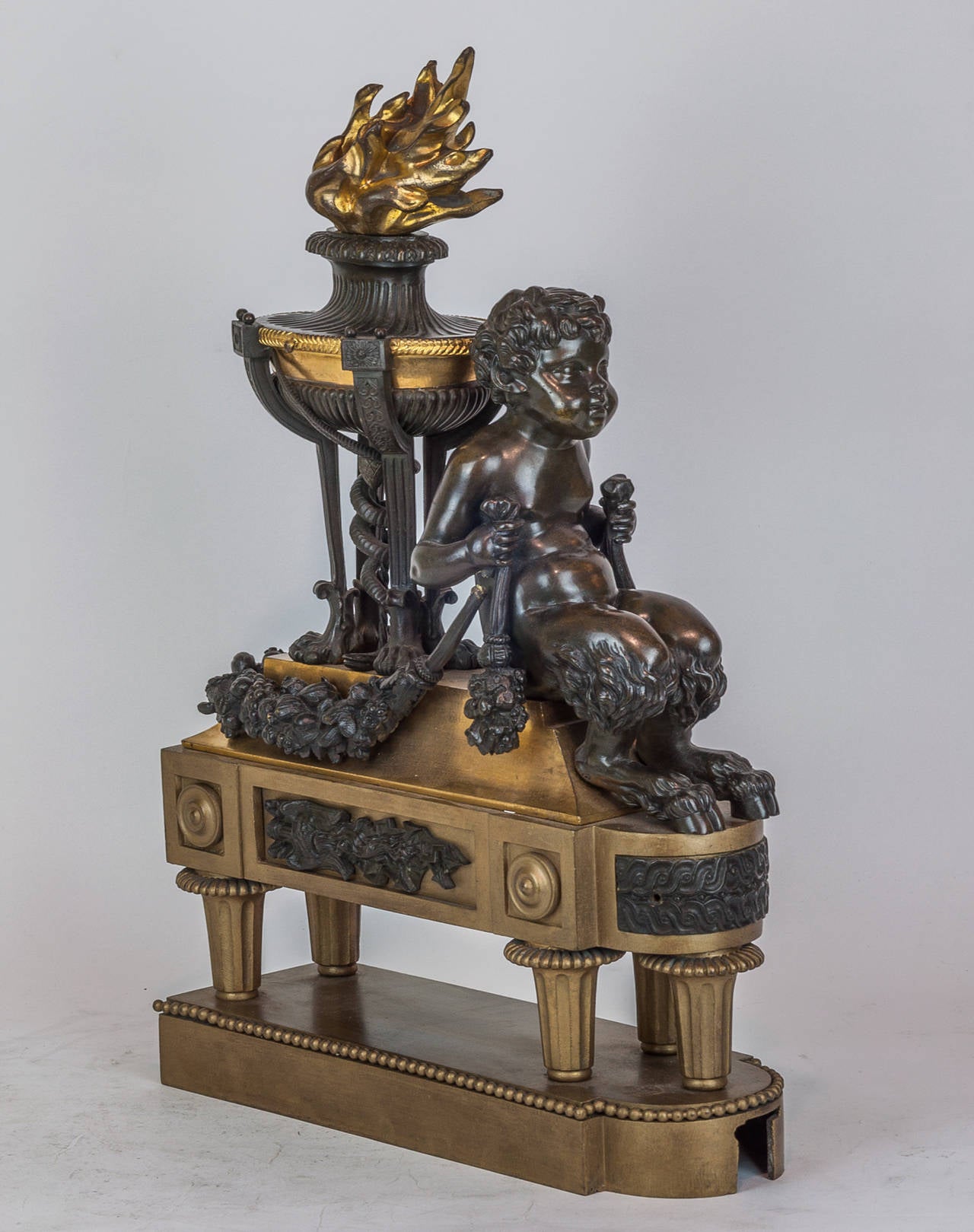 Pair of Two-Toned Bronze Figural Fireplace Chenets 1