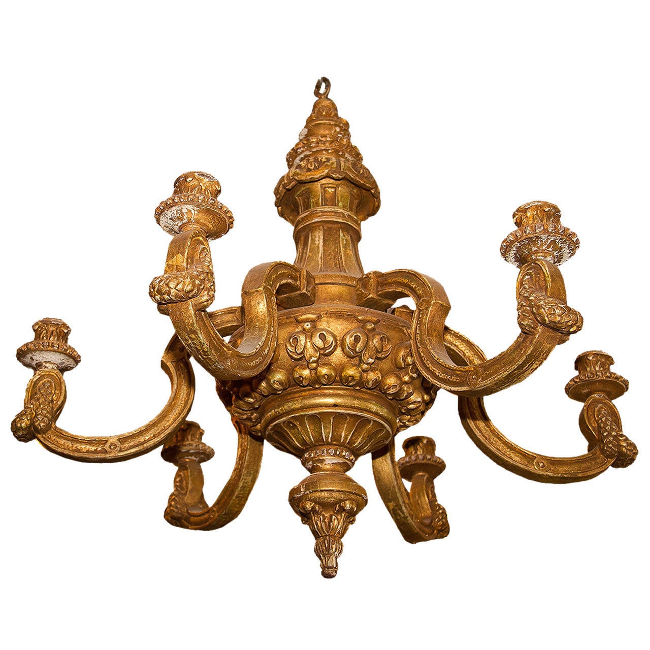 Sechsarmiger Kronleuchter aus vergoldetem Holz im französischen Louis-XVI-Stil